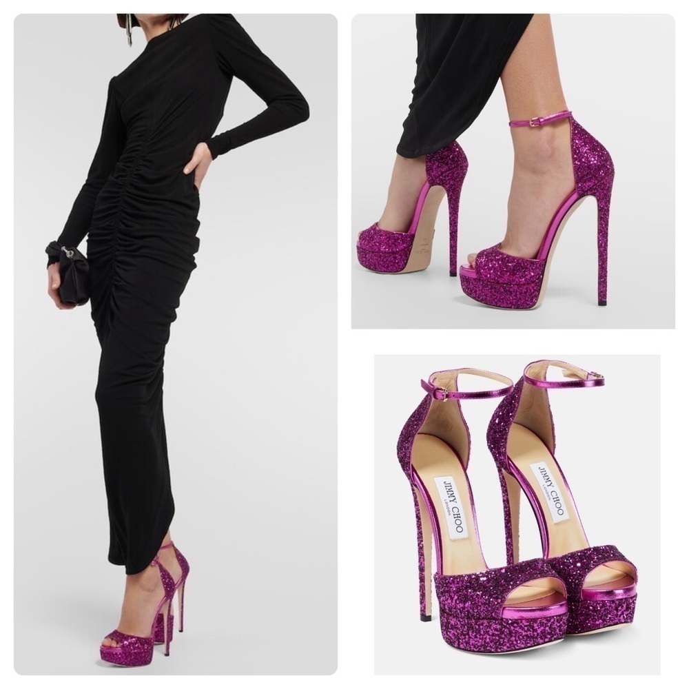 New Jimmy Choo Max 150 Glitter Platform Heels